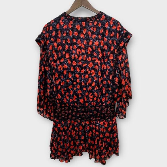 IRO River Smocked Fil Coupe Mini Dress Women's Size 2 Red Blue Silk Blend Print - Picture 9 of 16
